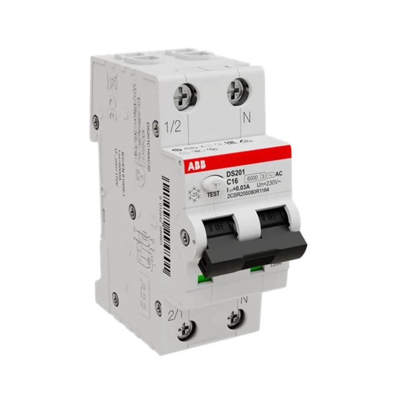 ABB Residual Current Circuit Breaker with Overload Protection 16A 2-Pole 30 mA Trip 2CSR255080R1164 DS201 C16 AC30
