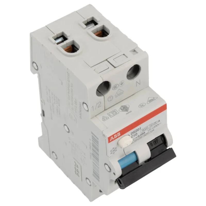 ABB Residual Current Circuit Breaker with Overload Protection, 10A Current Rating, 2-Pole, 30mA Trip Sensitivity, Type DS201