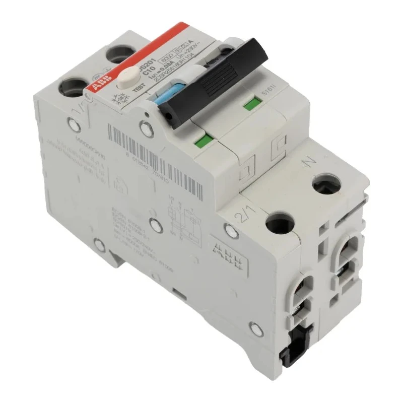 ABB Residual Current Circuit Breaker with Overload Protection, 10A Current Rating, 2-Pole, 30mA Trip Sensitivity, Type DS201