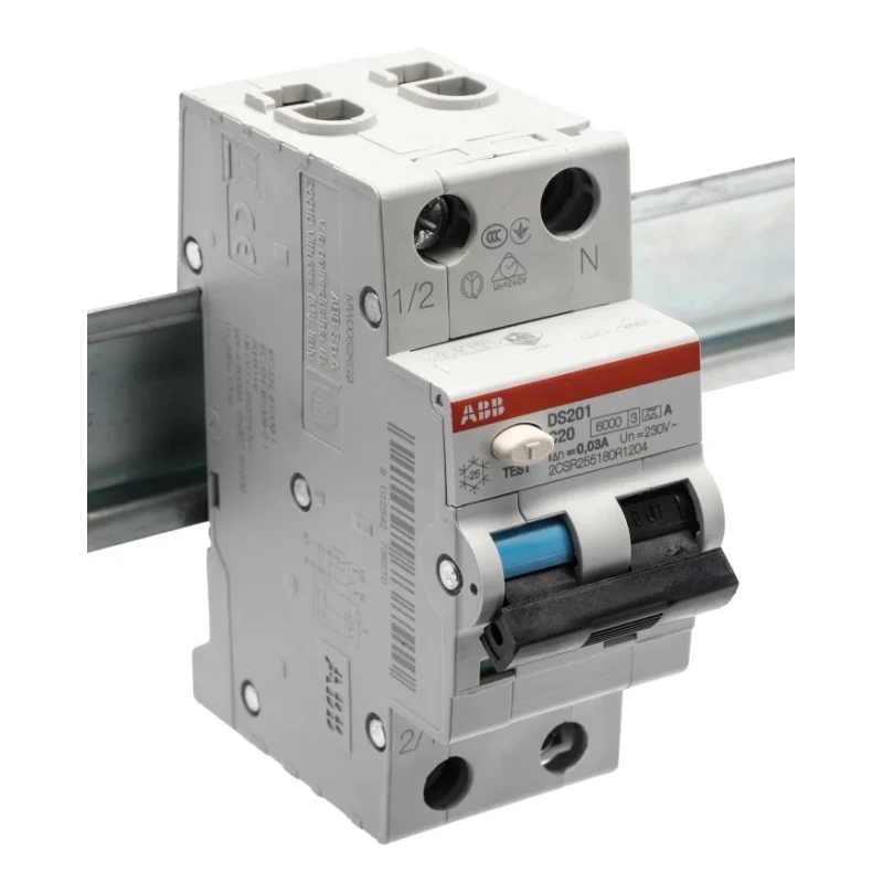 ABB Residual Current Circuit Breaker with Overload Protection 20A 2-Pole 240V AC 30mA Trip Sensitivity 2CSR255180R1204 DS201