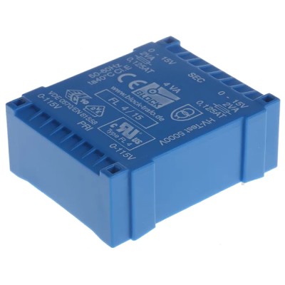 Block PCB Transformer Dual Secondary 15 V AC 2 Output Pin Mount, 115/230 V AC, 4 VA Power FL 4/15
