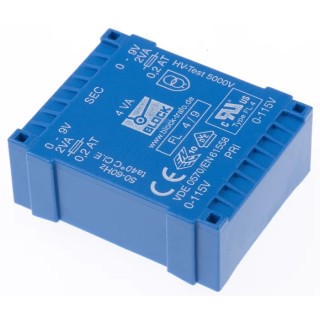 Block PCB Transformer 115 V AC Primary 9 V AC Dual Secondary 4VA Pin Mount FL 4/9