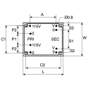Block 12 V ac 2 Output Pin PCB Transformer, ENEC 10 (VDE), VDE 0570 Teil 2-6, UL 94 V-0, DIN EN 61558-2-1, VDE 0570 FL 10/12