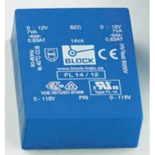 Block PCB Transformer 6 V ac 2 Output Pin, UL 94 V-0, DIN EN 61558-2-4, IEC 61558-2-6, DIN EN 61558-2-1, VDE 0570 FL 18/6
