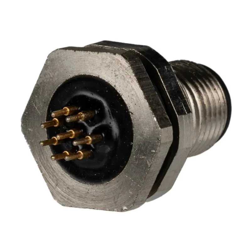 RS PRO Circular Connector 8 Contacts Rear Mount M12 Plug Male IP67 30V 2A Brass Gold Plated 201-7225