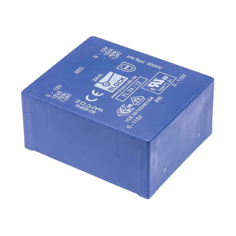Block PCB Transformer 12 V ac Dual Secondary, Dual Primary Through Hole, 24 VA, UL, VDE FL 24/12