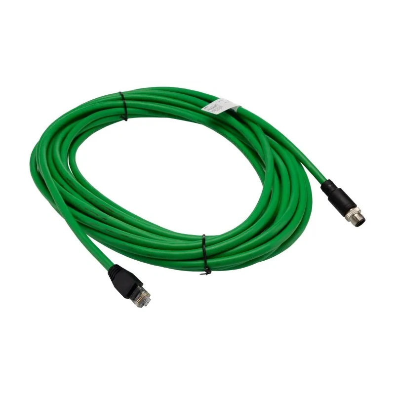 RS PRO Shielded Cat5e Ethernet Cable 10 m Green M12 Male to RJ45 Male Braid PVC 60V Cat5e