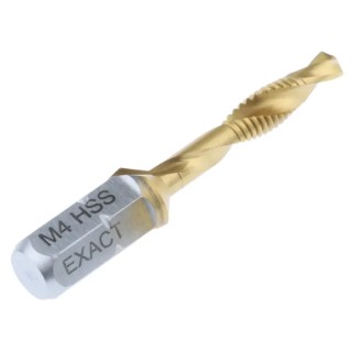 EXACT Threading Tap, M4 Thread, Metric Standard, Spiral Flute, HSS, DIN 3126, 39mm Length 4405922