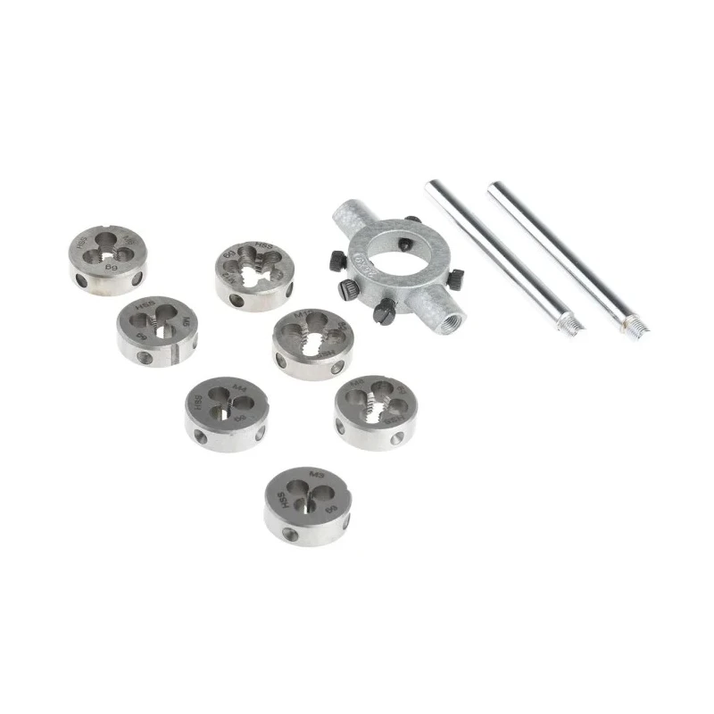 EVENTUS 8-Piece Round HSS Cutting Die Set M3 - M12, Slotted Closed Dies for Metric ISO Thread DIN 13 Tolerance 6G 4470418