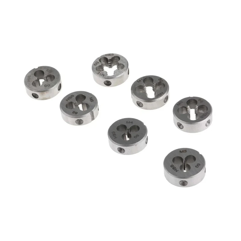 EVENTUS 8-Piece Round HSS Cutting Die Set M3 - M12, Slotted Closed Dies for Metric ISO Thread DIN 13 Tolerance 6G 4470418