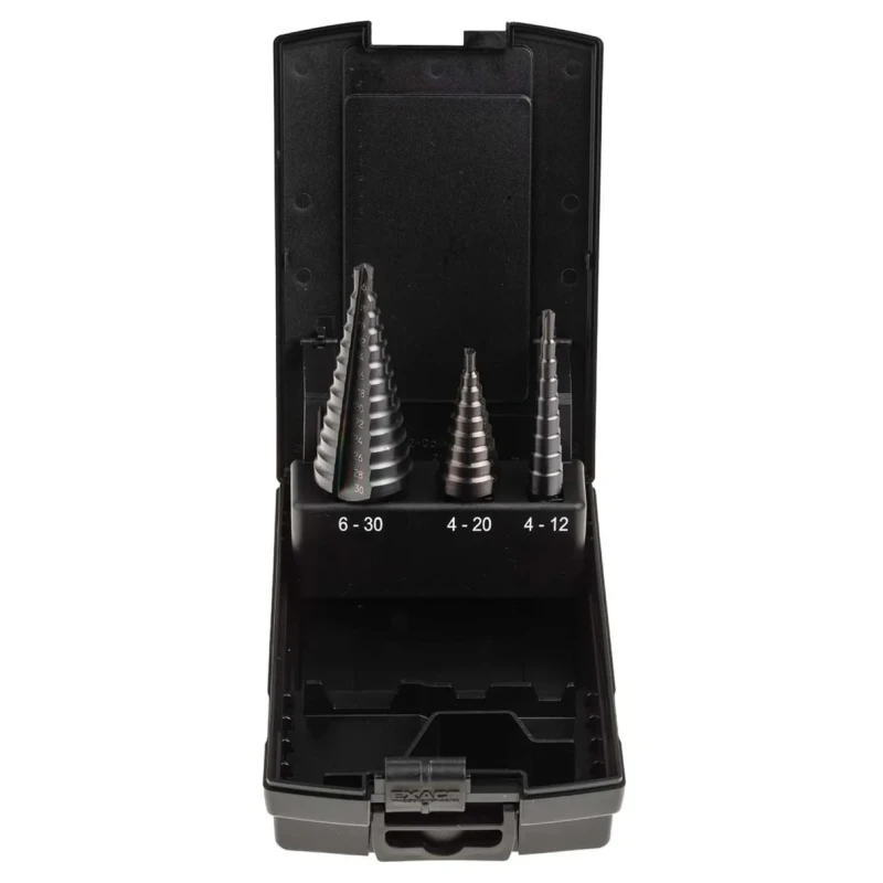 EXACT Drill Bit Set 3-Piece High Speed Steel Step Drill Bits 4 mm Min, 30 mm Max 4450071