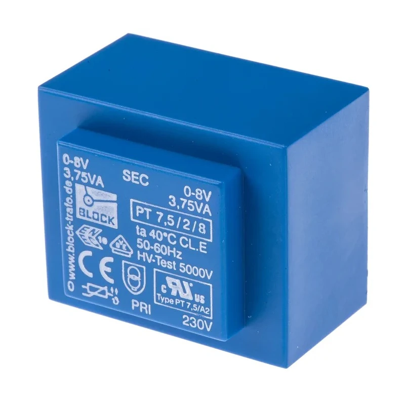 Block 8 V AC 2 Output Through Hole PCB Transformer 7.5 VA PT 7.5/2/8