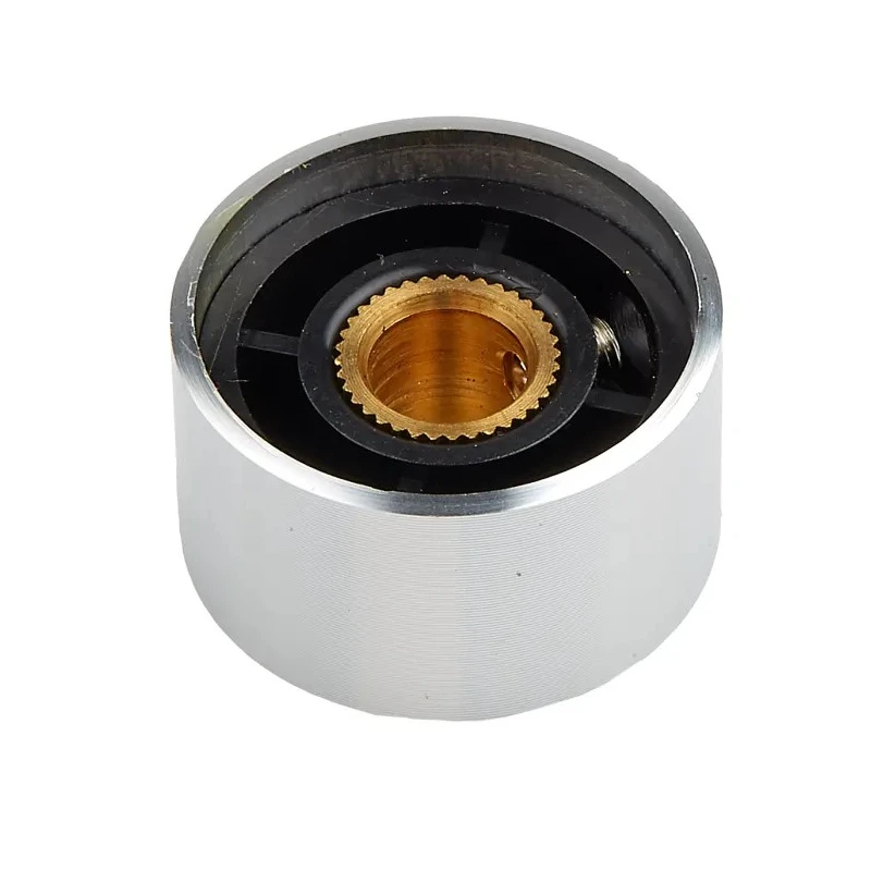 RS PRO Silver Aluminium Potentiometer Knob 22 mm Diameter, 13 mm Height, Grub Screw Type for 6.4 mm Circular Shaft 499-949