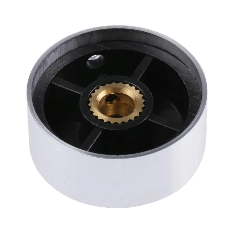 RS PRO Silver Aluminium Potentiometer Knob 32 mm Diameter for 6.4 mm Circular Shaft 499-955