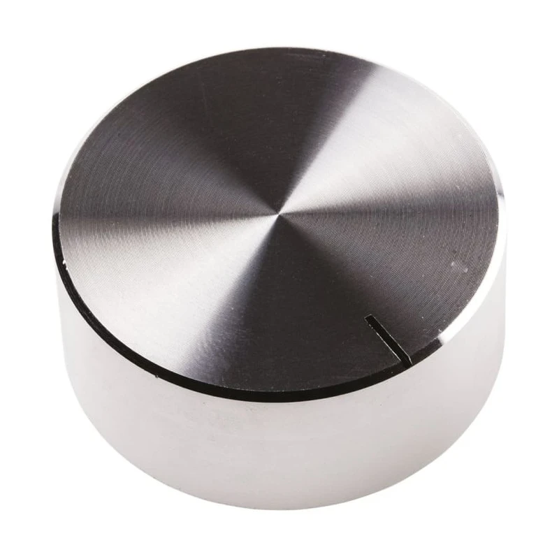 RS PRO 38 mm Knob Diameter Silver Aluminium Potentiometer Knob for 6.4 mm Shaft Circular 499-961