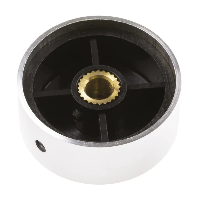 RS PRO 38 mm Knob Diameter Silver Aluminium Potentiometer Knob for 6.4 mm Shaft Circular 499-961