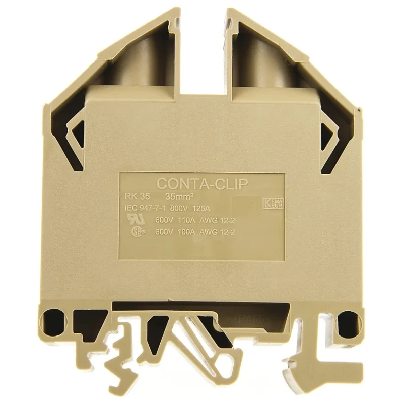 RS PRO DIN Rail Terminal Block Brown 2.5mm² to 35mm² 1-Level 800V 125A 501-724