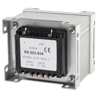 RS PRO 2 Output 200 VA Chassis Mount Transformer, 230 V ac Primary, 15 V ac Secondary, 2 Outputs, Poland 503-934