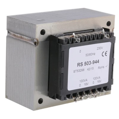 RS PRO 2 Output 200 VA Chassis Mount Transformer, 18 V AC, 230 V AC Primary, CE, RoHS, IECBSEN 615586, ASNZS 61558.1, 503-944