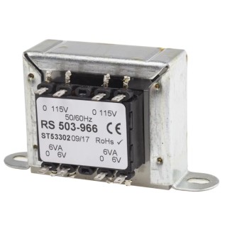 RS PRO 2 Output 12 VA Chassis Mount Transformer, 6 V AC, 2 x 115 V AC Primary, IEC/BS/EN 61558-1, CE, RoHS, AS/NZS 503-966