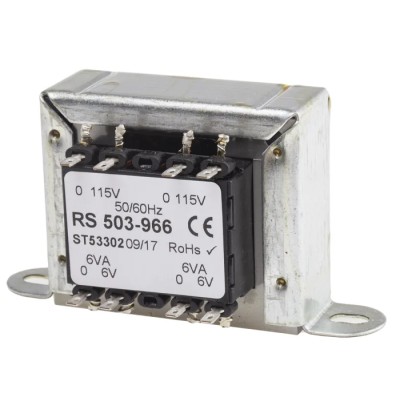 RS PRO 2 Output 12 VA Chassis Mount Transformer, 6 V AC, 2 x 115 V AC Primary, IEC/BS/EN 61558-1, CE, RoHS, AS/NZS 503-966