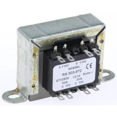 RS PRO 2 Output 6 VA Chassis Mount Transformer, 15 V ac, AS/NZS 61558.1, IEC/BS/EN 61558-2-6 503-972