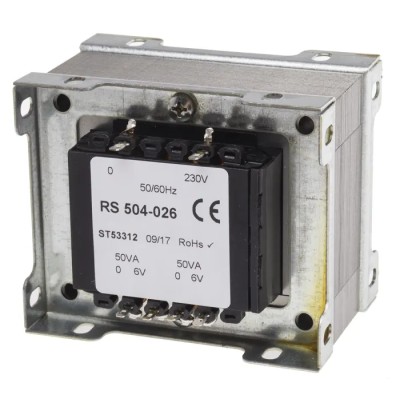 RS PRO 2 Output 200 VA Chassis Mount Transformer, 230 V ac Primary, 6 V ac Secondary, IECBSEN 61558 Standards 504-026