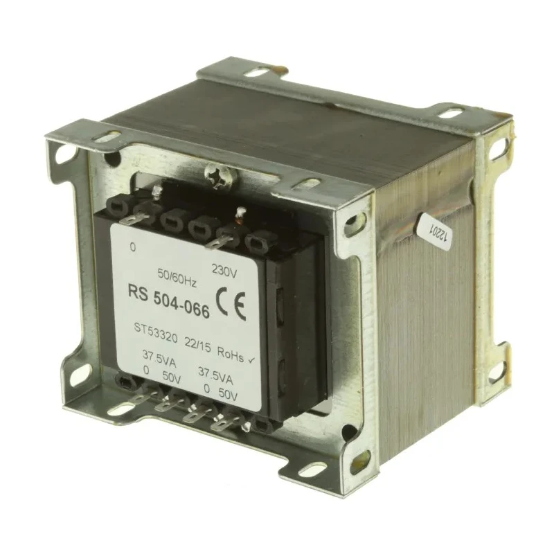 RS PRO Chassis Mount Transformer 2 Output 75 VA 230 V ac Primary 50 V ac Secondary, Poland Manufactured 504-066