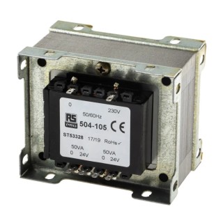 RS PRO 2 Output 200 VA Chassis Mount Transformer, 230 V AC Primary, 24 V AC Secondary, 50–60 Hz Frequency 504-105