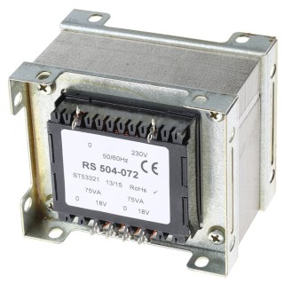 RS PRO 2 Output 200 VA Chassis Mount Transformer, 230 V ac Primary, 18 V ac Secondary, AS/NZS 61558.2.6, IEC/BS/EN 504-072