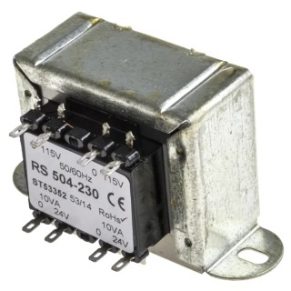 RS PRO 2 Output 20 VA Chassis Mount Transformer, 24 V AC, IEC/BS/EN 61558-2-6, IEC/BS/EN 61558-1, CE Certified 504-230