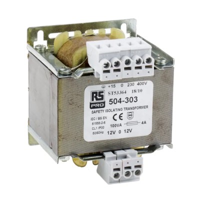 RS PRO 1 Output 100 VA Isolation Transformer 12 – 0 – 12V AC IEC61558-2-6 504-303