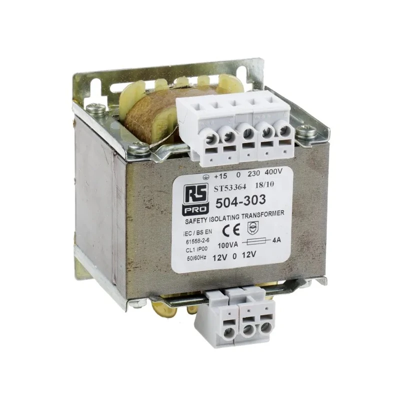 RS PRO 1 Output 100 VA Isolation Transformer 12 – 0 – 12V AC IEC61558-2-6 504-303