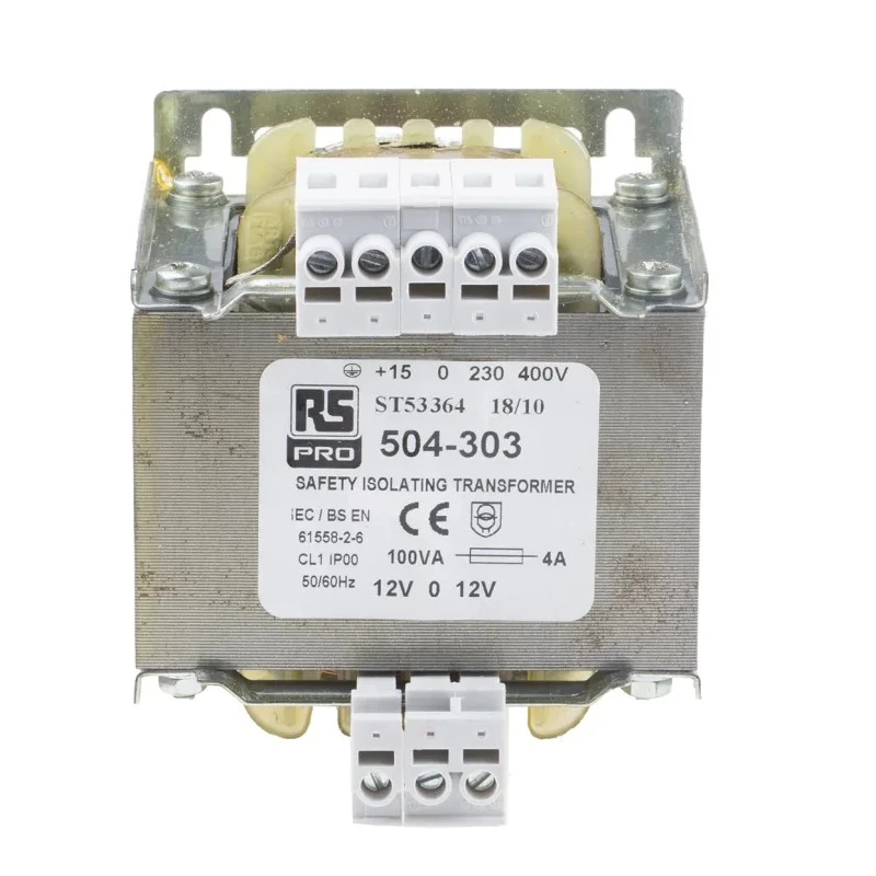 RS PRO 1 Output 100 VA Isolation Transformer 12 – 0 – 12V AC IEC61558-2-6 504-303