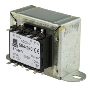 RS PRO 2 Output 20 VA Chassis Mount Transformer, 12 V ac, IEC/BS/EN 61558-2-6, CE, RoHS, AS/NZS 61558.1, AS/NZS 504-280