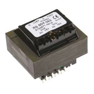 RS PRO 24 V ac 2 Output PCB Transformer, Twin 115V ac Primary, 12 VA Power, IECBSEN 615581, ASNZS 61558.6, ASNZS 504-363