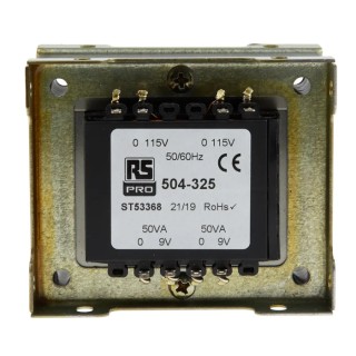 RS PRO 2 Output 100 VA Chassis Mount Transformer, 24 V ac, IEC/BS/EN 61558-1, AS/NZS 61558.1, RoHS, AS/NZS 61558.2.6, 504-325
