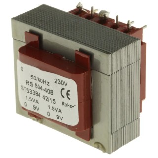 RS PRO 6 to 15 V AC 20VA 2 Output Through Hole PCB Transformer with Thermal Fuse and Flame Retardant Materials 504-408