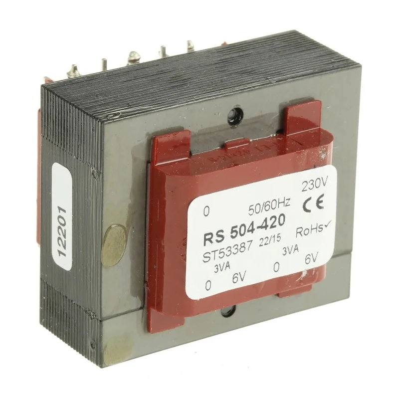RS PRO 6 to 15 V AC 2 Output Through Hole PCB Transformer AS/NZS 61558.2.6 IEC/BS/EN 61558-2-6 CE 230 V AC 20VA 504-420