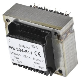 RS PRO 5 to 24 V AC 2 Output Through Hole PCB Transformer, 230 V AC Primary, Dual Secondary, 12 VA Power 504-511
