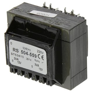RS PRO 5 to 24 V AC 2 Output Through Hole PCB Transformer, Dual Secondary Winding, 12VA, 230 V AC Primary, 43x36x33 504-559