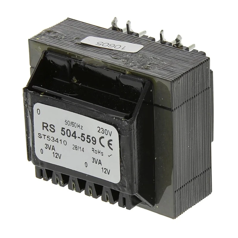 RS PRO 5 to 24 V AC 2 Output Through Hole PCB Transformer, Dual Secondary Winding, 12VA, 230 V AC Primary, 43x36x33 504-559