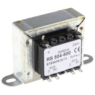 RS PRO 2 Output 12 VA Chassis Mount Transformer 230 V ac Primary, 9 V ac Secondary, IEC 61558-2-6 504-600