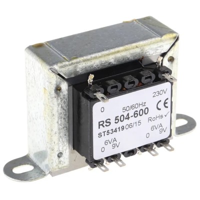 RS PRO 2 Output 12 VA Chassis Mount Transformer 230 V ac Primary, 9 V ac Secondary, IEC 61558-2-6 504-600