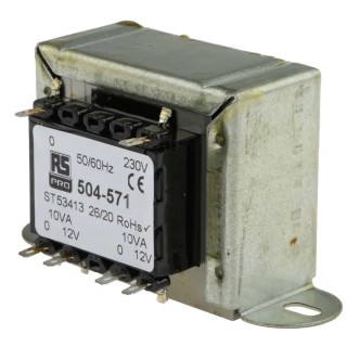 RS PRO 2 Output 20 VA Chassis Mount Transformer, 230 V ac Primary, 12 V ac Secondary, IECBSEN 615581, RoHS, IECBSEN 504-571