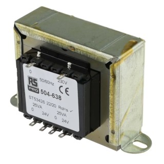 RS PRO 2 Output 50 VA Chassis Mount Transformer, 24 V AC, 230 V AC Primary, ASNZS 61558.1, IECBSEN 615586, CE, RoHS 504-638