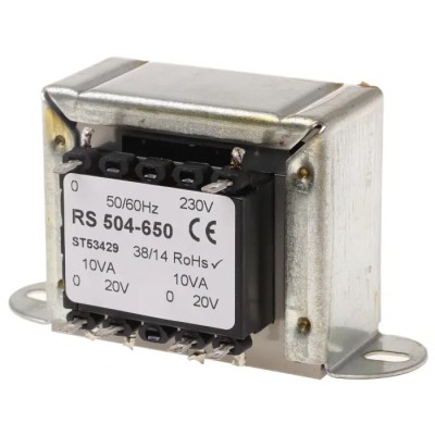 RS PRO 2 Output 20 VA Chassis Mount Transformer, 20 V AC, 230 V AC Primary, IECBSEN 615581, ASNZS 61558.1, ASNZS 504-650