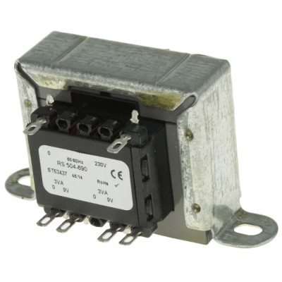 RS PRO 6 VA 2 Output Chassis Mount Transformer, 9 V AC, 230 V AC Primary, RoHS, CE, ASNZS 61558.1, IECBSEN 61558-6 504-690