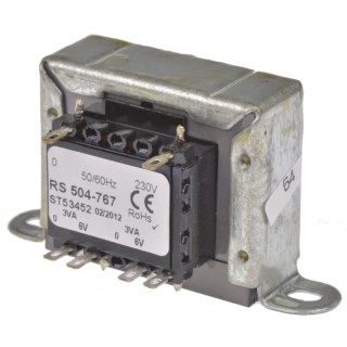 RS PRO 2 Output 6 VA Chassis Mount Transformer, 230 V AC Primary, 6 V AC Secondary, 6VA 504-767