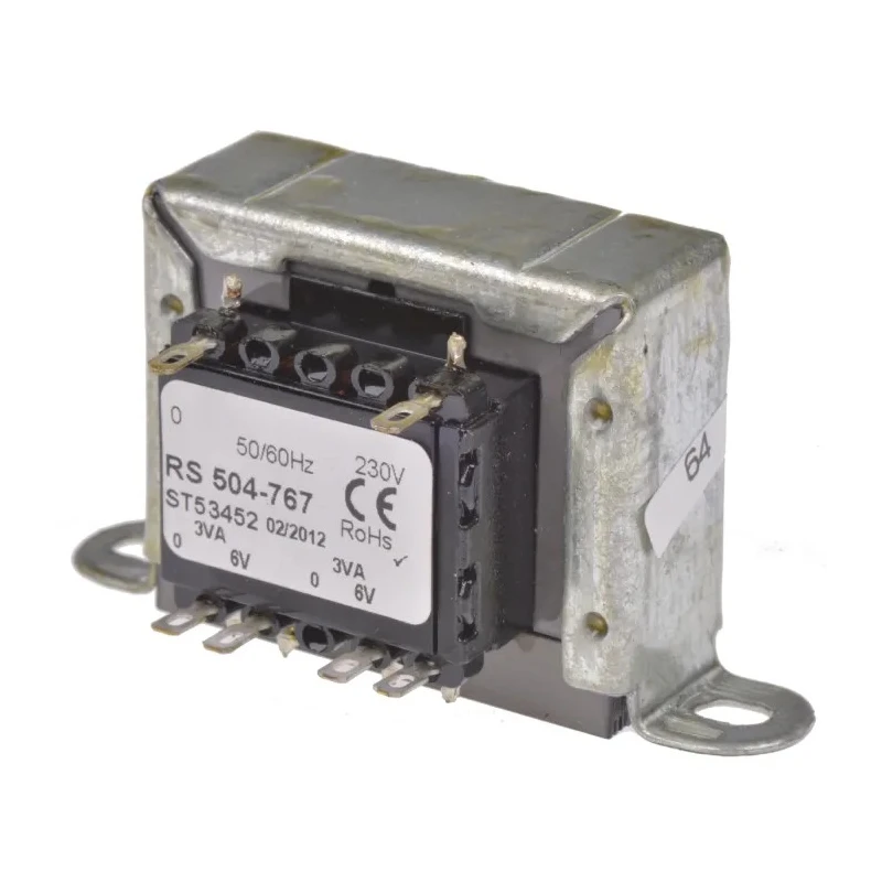 RS PRO 2 Output 6 VA Chassis Mount Transformer, 230 V AC Primary, 6 V AC Secondary, 6VA 504-767